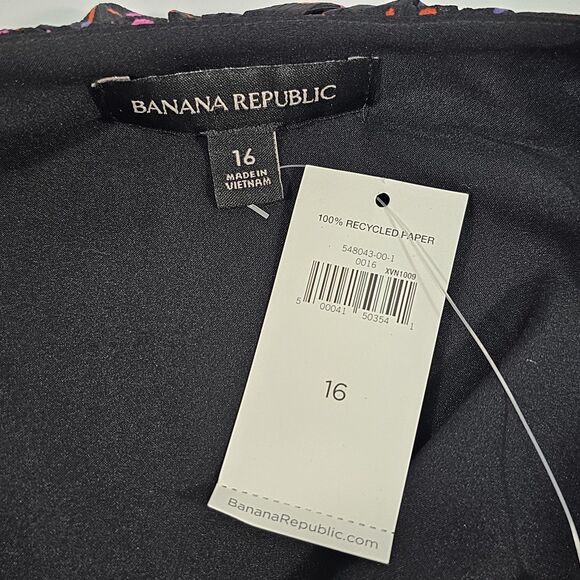 Banana Republic Black Chiffon Heart Print Ruffle Wrap Dress Long Sleeve Size 16 - Picture 5 of 10